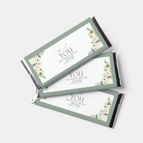 Elegant White Gray Green Floral Bridal Shower Hershey Bar Favors