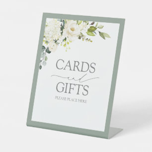 Elegant White Gray Green Floral Cards & Gifts Pedestal Sign