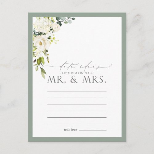 Elegant White Gray Green Floral Date Ideas Postcard