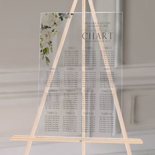 Elegant White Gray Green Floral Reception Seating Acrylic Sign