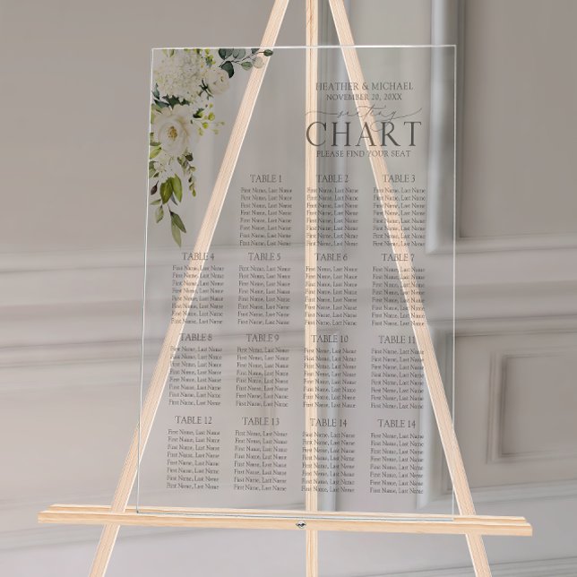 Elegant White Gray Green Floral Reception Seating Acrylic Sign (Wedding Seating Chart!
)