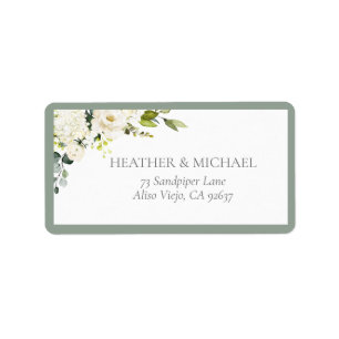 Elegant White Gray Green Floral Return Address Lab Label