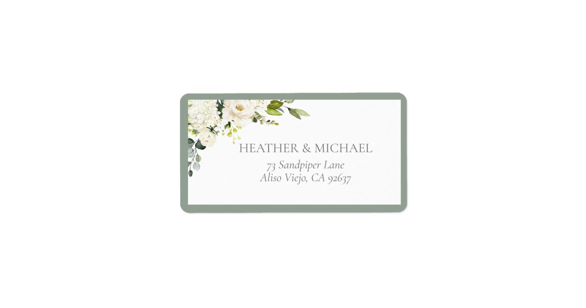 Elegant White Gray Green Floral Return Address Lab Label | Zazzle