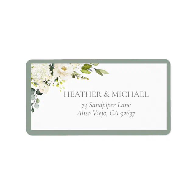 Elegant White Gray Green Floral Return Address Lab Label | Zazzle