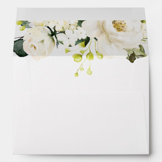 Elegant White Gray Green Floral Watercolor Envelope (Back (Bottom))