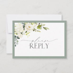 Elegant White Gray Green Floral Watercolor RSVP