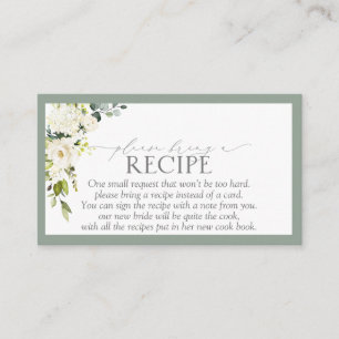 Elegant White Gray Green Please Bring A Recipe Enclosure Card