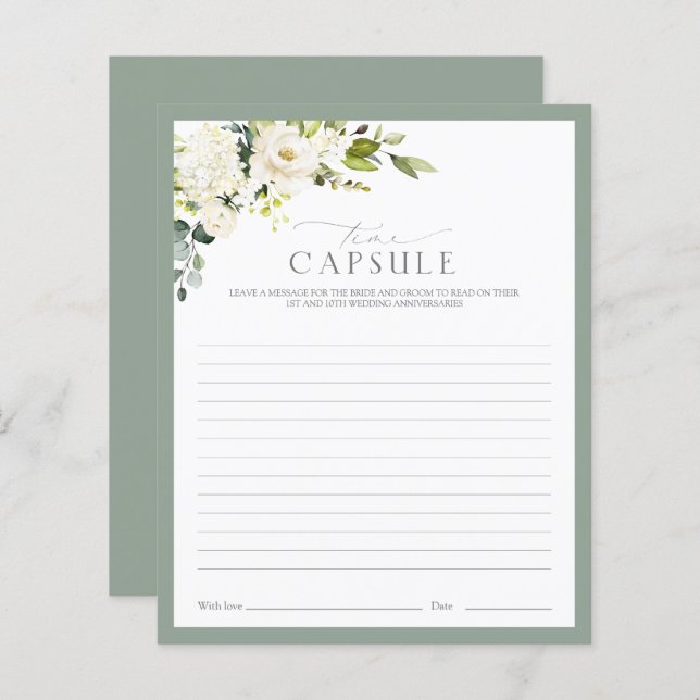 Elegant White Gray Green Time Capsule Shower Game (Front/Back)