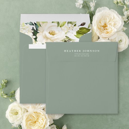 Elegant White Gray Green Watercolor Bridal Shower Envelope