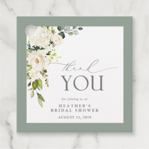 Elegant White Gray Green Watercolor Bridal Shower Favor Tags