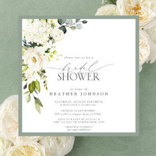 Elegant White Gray Green Watercolor Bridal Shower Invitation