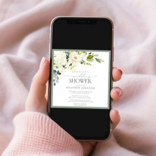 Elegant White Gray Green Watercolor Bridal Shower Invitation