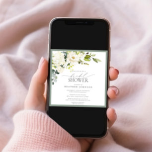 Elegant White Gray Green Watercolor Bridal Shower Invitation