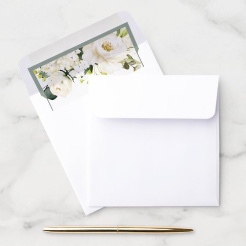 Elegant White Gray Green Watercolor Floral Envelope Liner