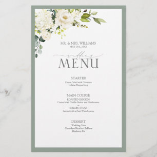 Elegant White Gray Green Watercolor Floral Wedding