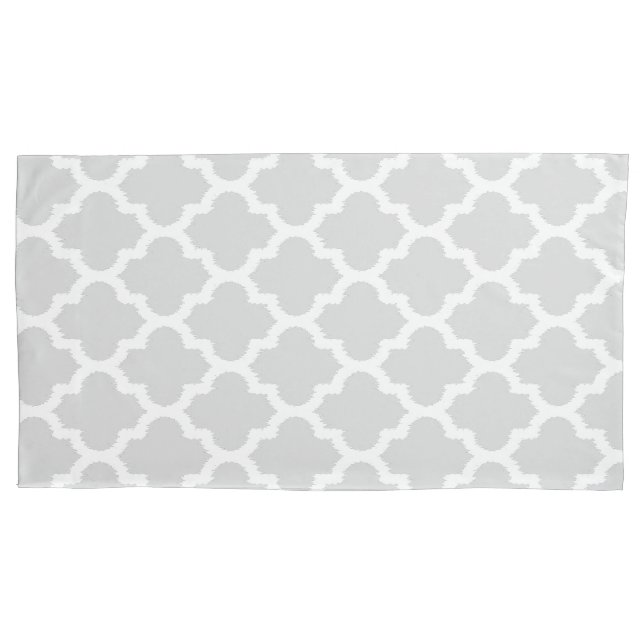 Elegant White & Gray Ikat Quatrefoil Pattern Pillow Case (Front)