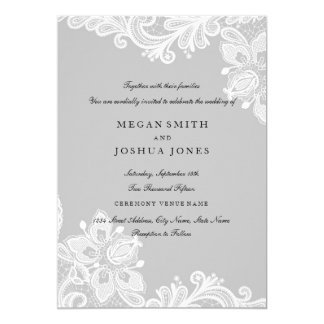 Elegant White Gray Lace Wedding Invitation