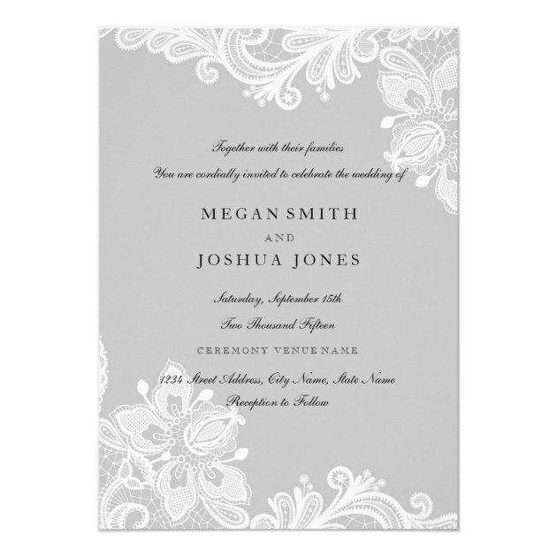 Elegant White Gray Lace Wedding Invitation