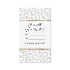 Elegant White Gray Leopard Cheetah Animal Print Appointment Card