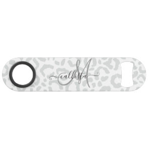 Elegant White Gray Leopard Cheetah Animal Print Bar Key