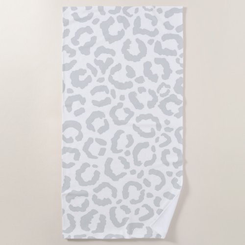 Elegant White Gray Leopard Cheetah Animal Print Beach Towel