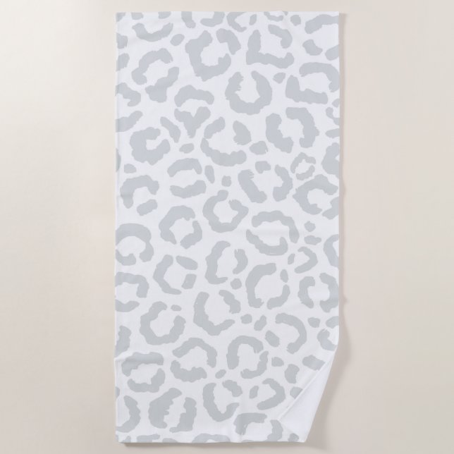 Elegant White Gray Leopard Cheetah Animal Print Beach Towel (Front)