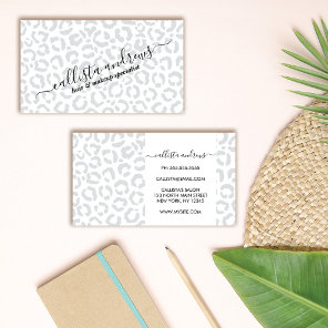 Elegant White Gray Leopard Cheetah Animal Print Business Card