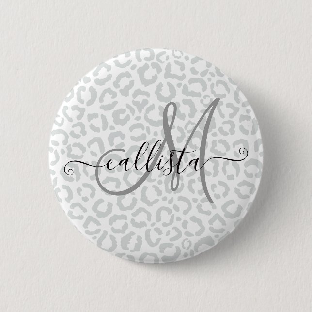 Elegant White Gray Leopard Cheetah Animal Print Button (Front)