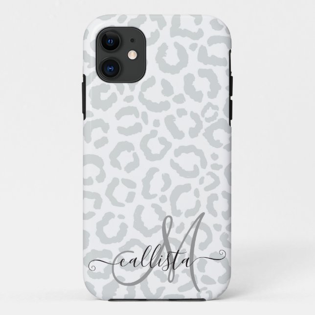 Elegant White Gray Leopard Cheetah Animal Print Case-Mate iPhone Case (Back)