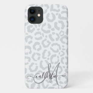 Elegant White Gray Leopard Cheetah Animal Print iPhone 11 Case