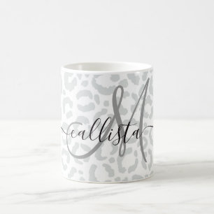 Elegant White Gray Leopard Cheetah Animal Print Coffee Mug