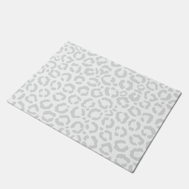 Elegant White Gray Leopard Cheetah Animal Print Doormat (Angled)