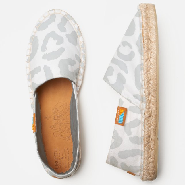 Elegant White Gray Leopard Cheetah Animal Print Espadrilles (Side)