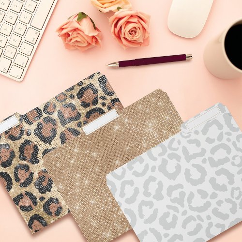 Elegant White Gray Leopard Cheetah Animal Print File Folder