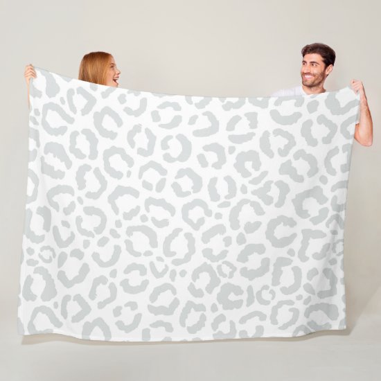 Elegant White Gray Leopard Cheetah Animal Print Fleece Blanket