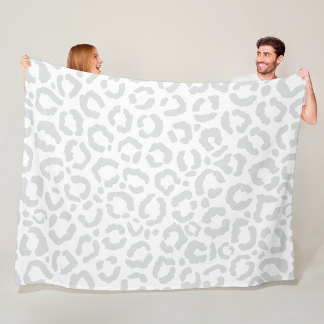 Elegant White Gray Leopard Cheetah Animal Print Fleece Blanket (In Situ)