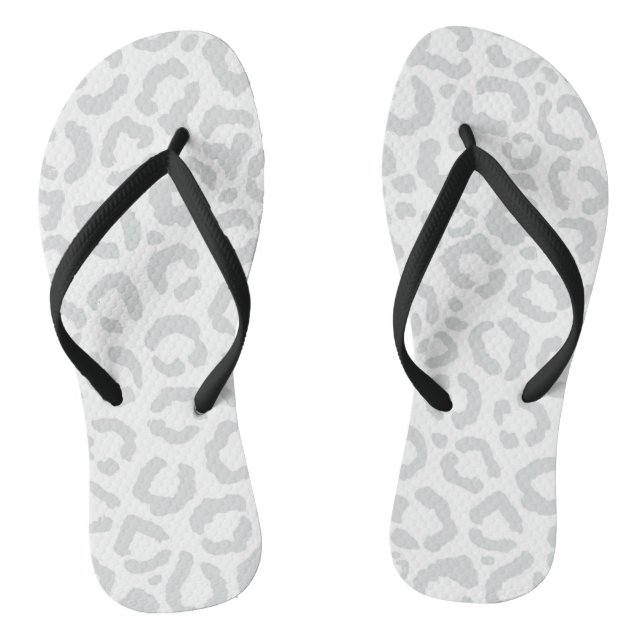 Elegant White Gray Leopard Cheetah Animal Print Flip Flops (Footbed)