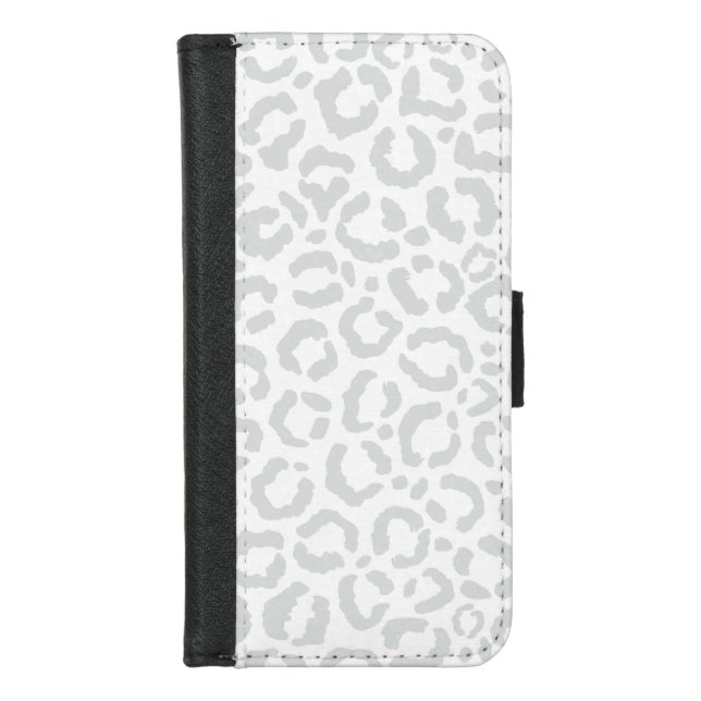 Elegant White Gray Leopard Cheetah Animal Print iPhone Wallet Case (Front)