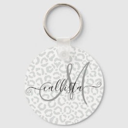 Elegant White Gray Leopard Cheetah Animal Print Keychain