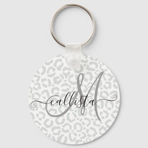 Elegant White Gray Leopard Cheetah Animal Print Keychain