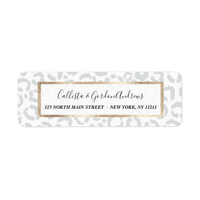 Elegant White Gray Leopard Cheetah Animal Print Label (Front)