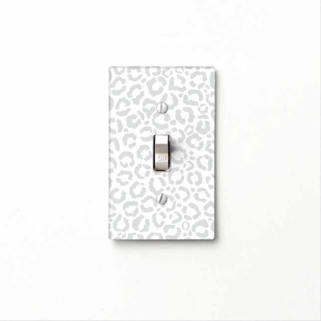Elegant White Gray Leopard Cheetah Animal Print Light Switch Cover (In Situ)