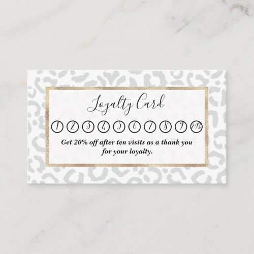 Elegant White Gray Leopard Cheetah Animal Print Loyalty Card