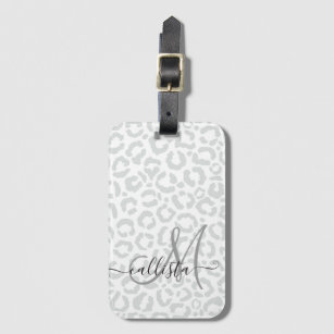 Elegant White Gray Leopard Cheetah Animal Print Luggage Tag