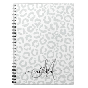 Elegant White Gray Leopard Cheetah Animal Print Notebook