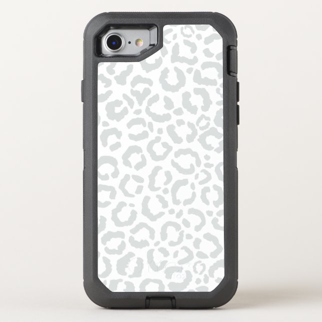 Elegant White Gray Leopard Cheetah Animal Print Otterbox iPhone Case (Back)