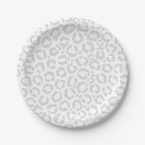 Elegant White Gray Leopard Cheetah Animal Print Paper Plates