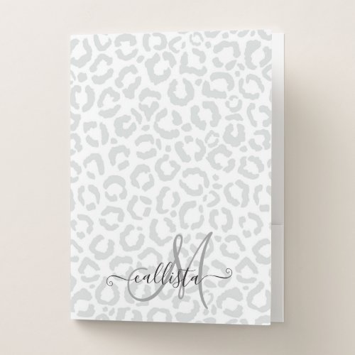 Elegant White Gray Leopard Cheetah Animal Print Pocket Folder