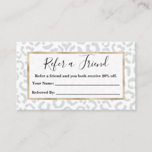 Elegant White Gray Leopard Cheetah Animal Print Referral Card