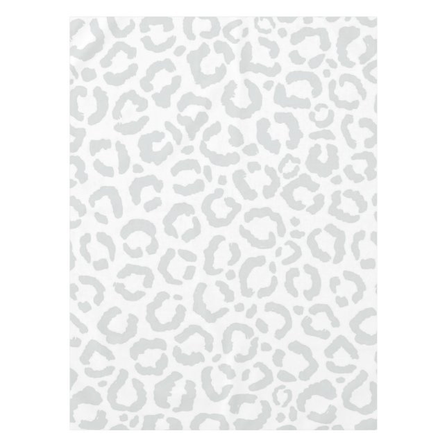 Elegant White Gray Leopard Cheetah Animal Print Tablecloth (Front)